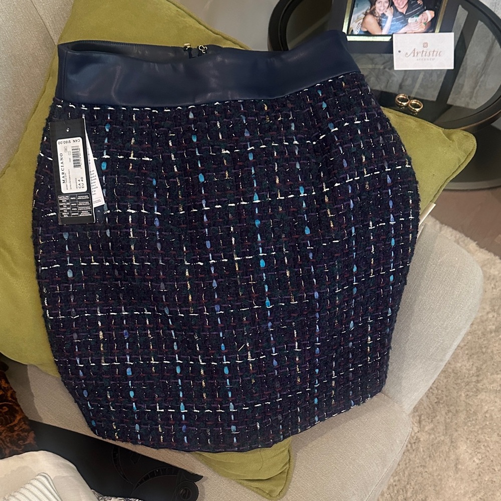 Marciano Navy and Black Tweed Pencil Skirt